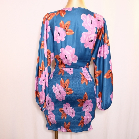 Free People Cassie Women Mini Dress Size SmalFloral V Neck Long Sleeve - Picture 9 of 11
